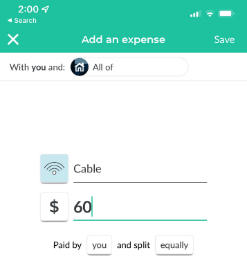screenshot of add an expense page