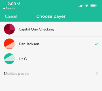 screenshot of choose payer options