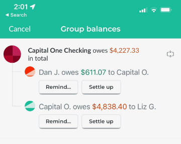screenshot of group balances view
