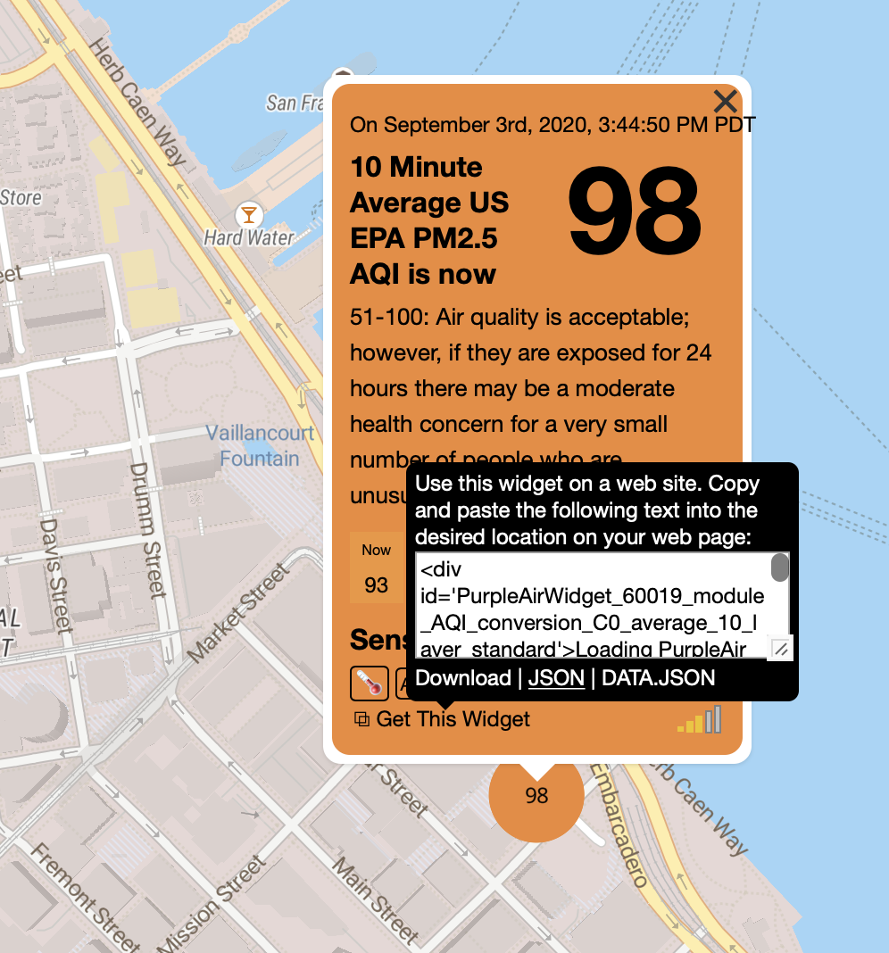 screenshot of PurpleAir sensor widget