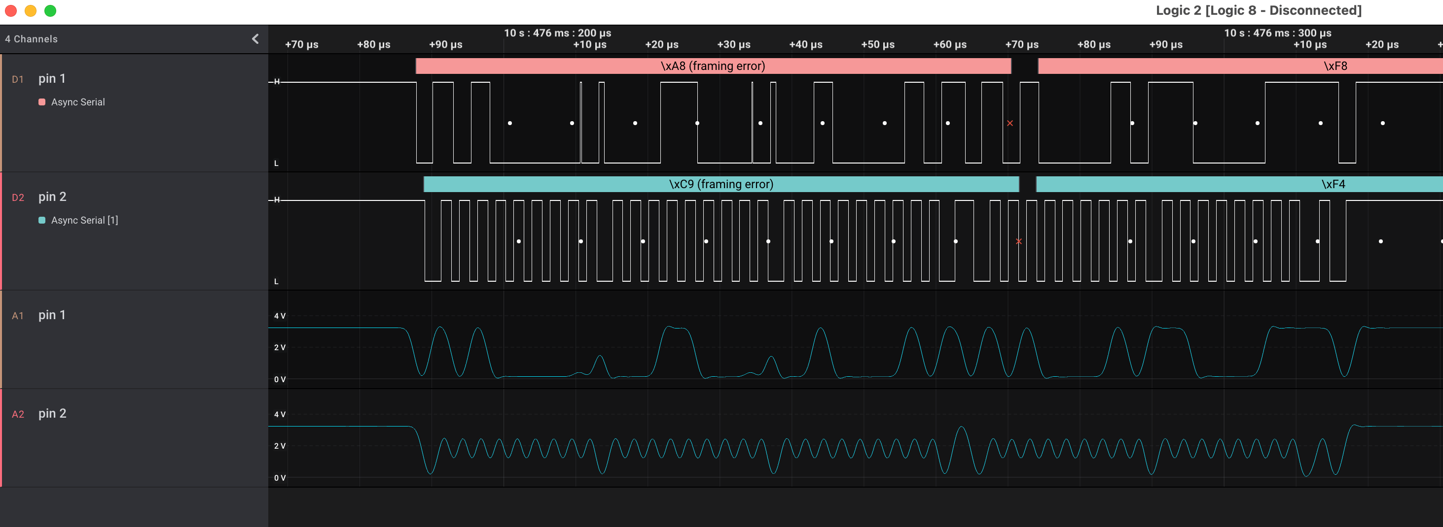 SCW9047 in logic analyzer decoded as serial, with analog signal too